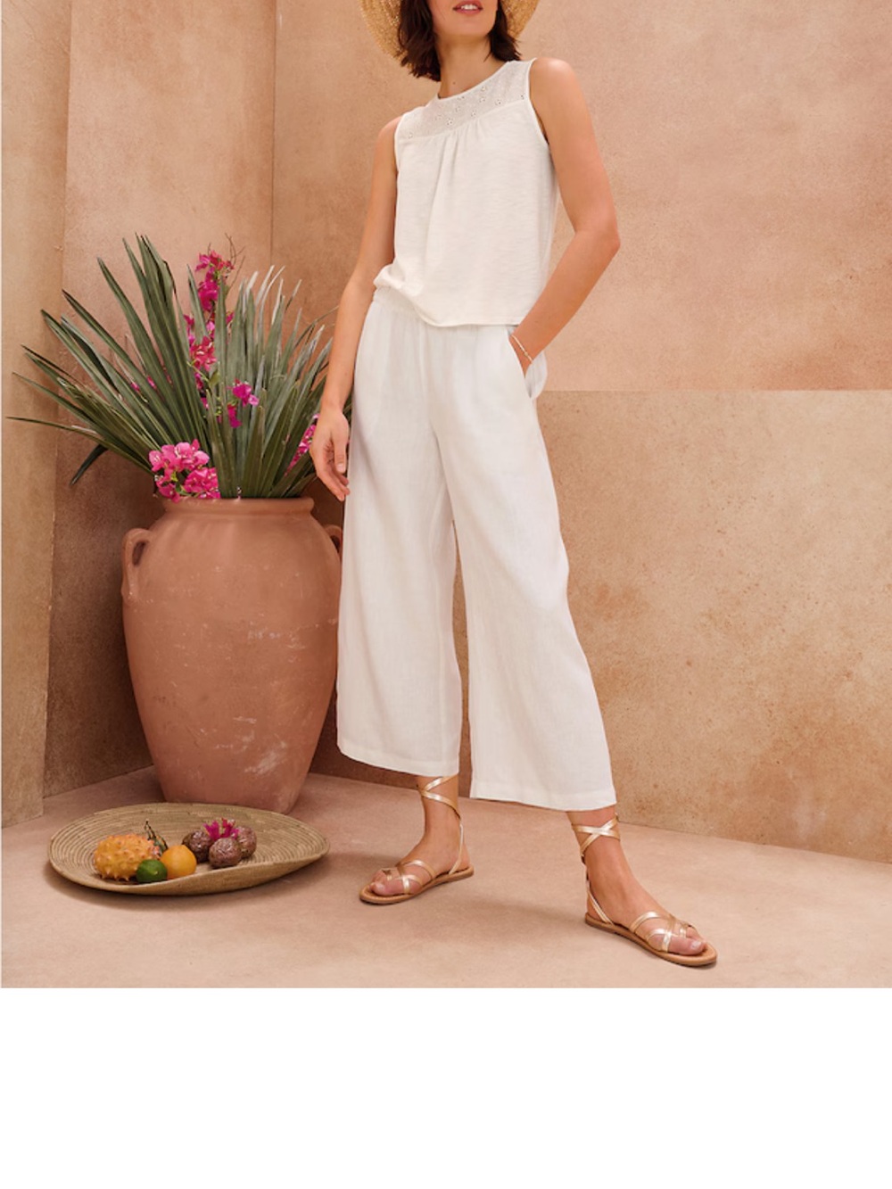 Saks Fifth Avenue White Wide-Leg Cropped Pants